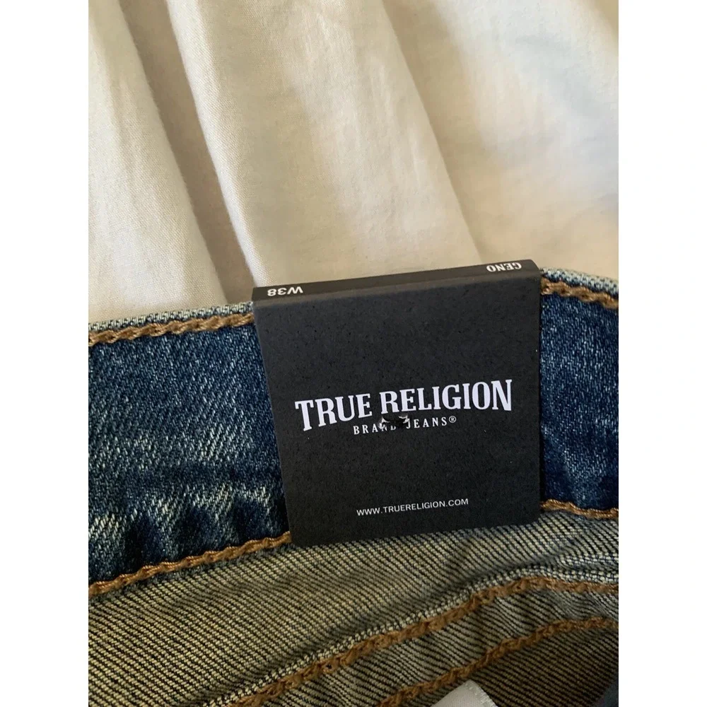 NWT TRUE RELIGION Sz 38 X 32 Geno BIG T SLIM W/FLAP STRETCH DENIM JEANS